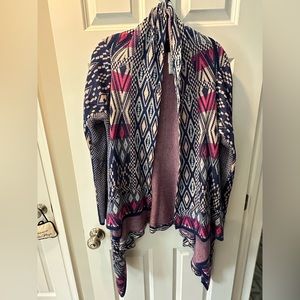 BCBGMAXAZRIA drape open front pink, blue and white sweater M/L